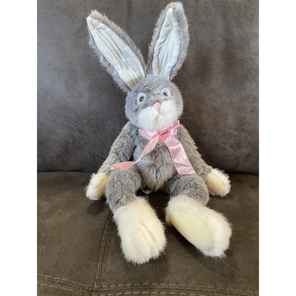 Russ Berrie Sundance Bunny Gray Rabbit Plush Poseable Ears Easter Gift